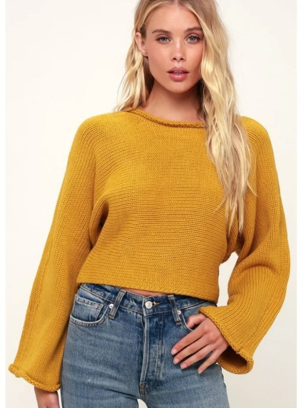 New Jack by BB Dakota Mustard Yellow Crop Medium Weight Sweater Sz Small